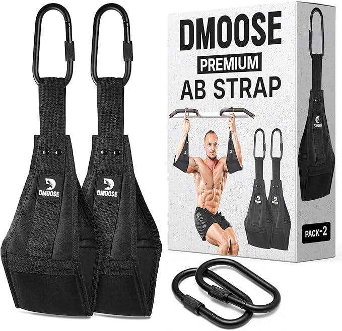 DMoose Fitness Hanging Ab Straps for Pull Up Bar & Core Strength Training - Soft Padded Exercise Straps for Ab Swing & Leg Raises, Hang Bar Strap with 2 Steel Carabiners - Abs Equipment for Home & Gym