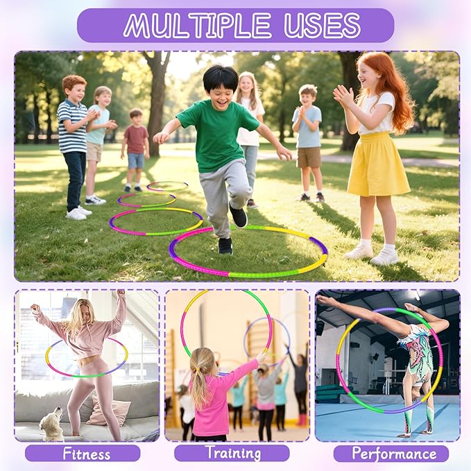 Exercise Hoops for Kids, 8 Pack Detachable & Size Adjustable Toy Color Hoop Rings for Outdoor Gymnastic Dog Agility Equipment Sports Party Games