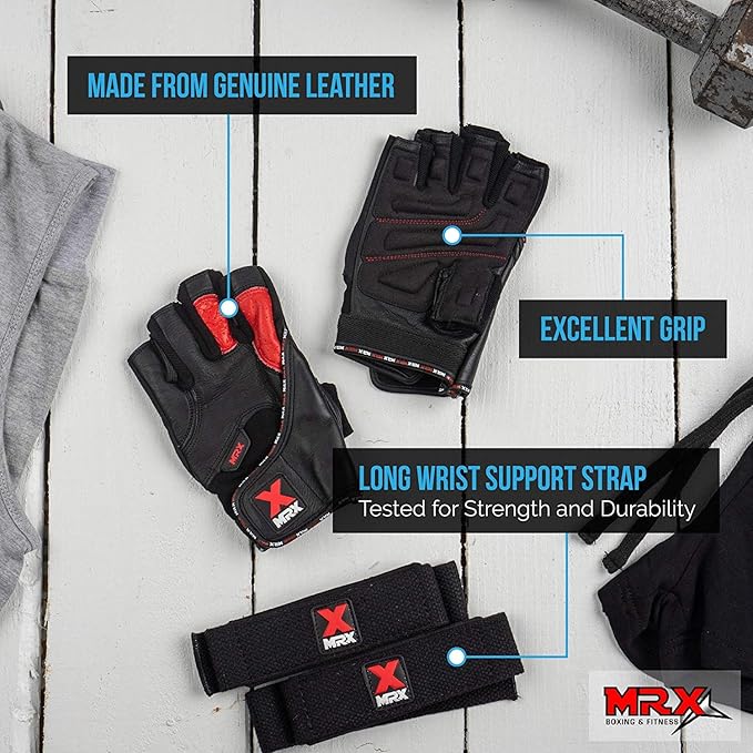 MRX Weight Lifting Pro Level Gloves with 18 Inches Long Wrist Strap Gym Workout Exercise & Fitness in
