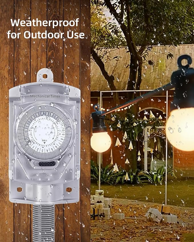 24 Hour Heavy Duty Mechanical Timer Switch with 30 Minutes Intervals, 20 AMP,120V Power Control, for Waterproof Junction Box, RV Outlet, Pool Pump, Power Distribution Box,Outdoor Light