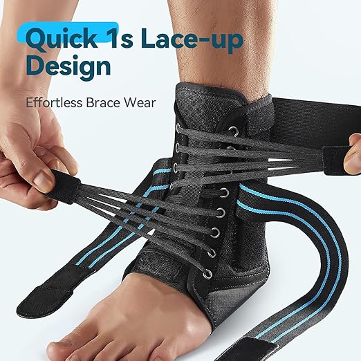 AGPTEK Ankle Brace for Women Men, Adjustable Lace-Up Ankle Support with Removable Splints for Sprained Ankle, Injury Recovery, Ankle Stabilizer Wrap for Basketball Volleyball Sports, Blue, S