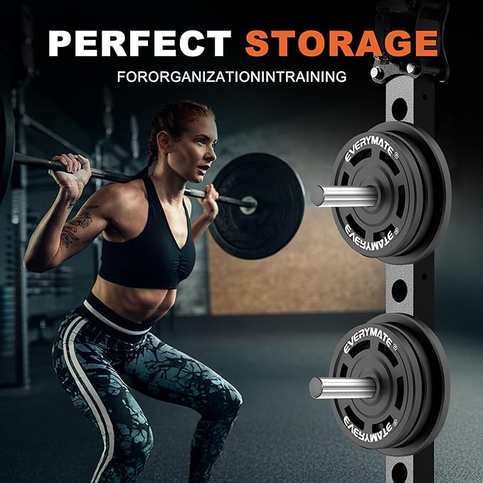 EVERYMATE Stainless Steel Weight Plate Holder - Power Rack & Squat Rack Attachments 2 Inch Olympic Plate Storage Rack for 2x2 3x3 2x3 Power Cage Accessories