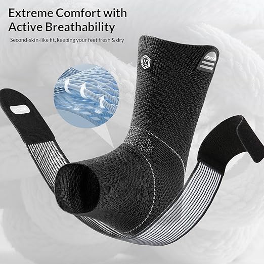 ZOELION Ankle Brace Compression Support with Removable Fishnet Strap, 3D Knit Plantar Fasciitis Relief Achilles Tendonitis Brace, Ankle Compression Sleeve for Pain Relief & Injury Healing, Black/M