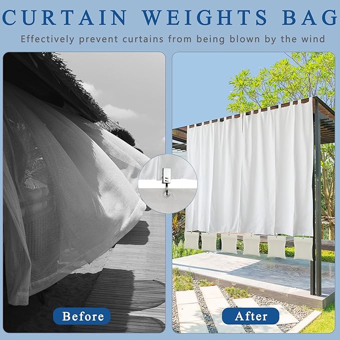 12 Pack Outdoor Curtain Weights, 24oz Large Capacity Curtain Weights Bags Drapery Bottom Weighted Sandbag Bags with Sealed Bags & Clips for Drapes Pergola Cabana Gazebo Garden Yard