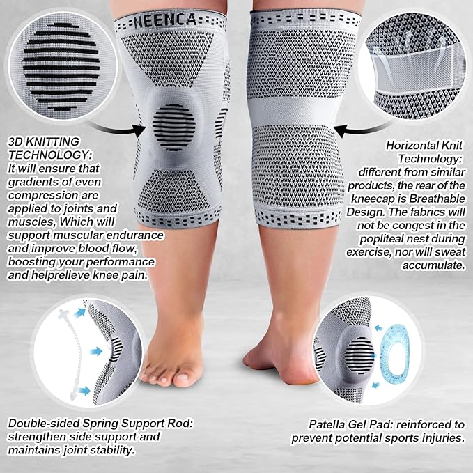 NEENCA Plus Size Knee Brace for Knee Pain, Knee Support with Side Stabilizers & Patella Gel Pad, Knee Compression Sleeve for Meniscus Tear, Arthritis Joint Pain Relief, ACL, PCL, All Sports. Plus Size