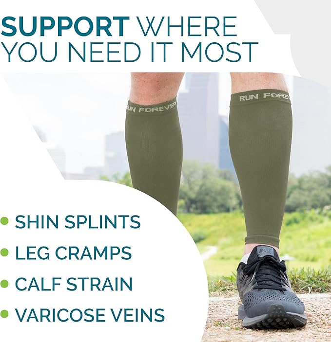 Run Forever Calf Compression Sleeves for Men and Women - Leg Compression Sleeve - Footless Compression Socks for runners