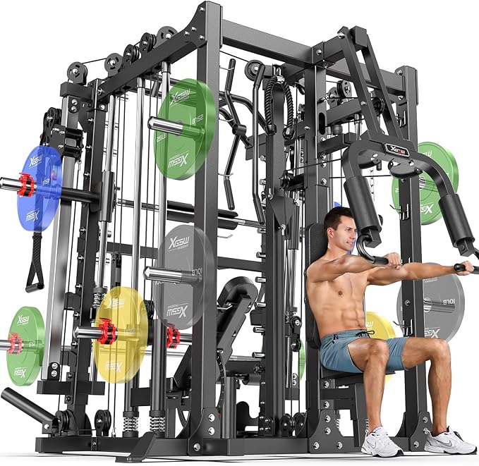 Multi-Purpose Squat Rack,Smith Machine Weight Rack Set with Cable Crossover System, Home Gym Power Racks, Power Racks and Packages