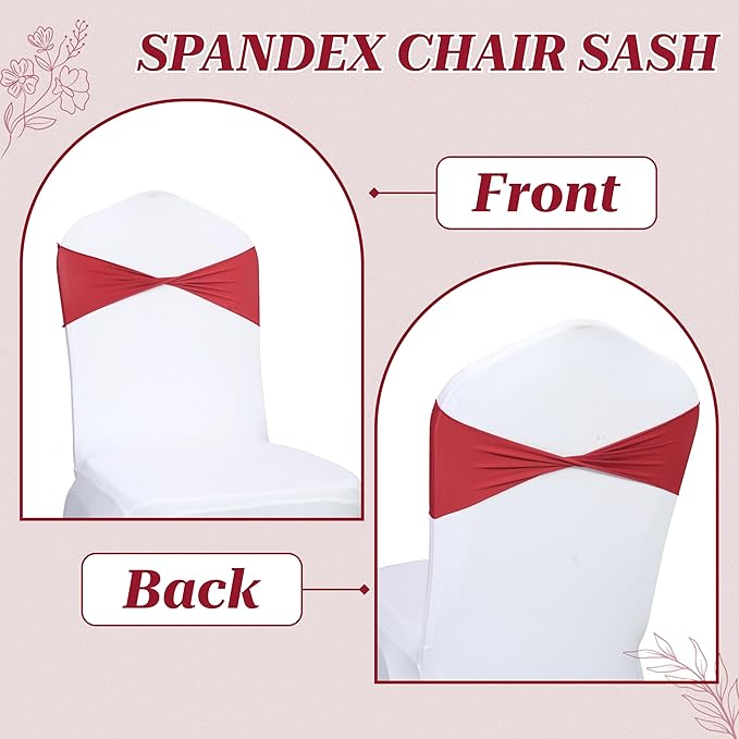 MDS Pack of 250 Spandex Chair Sashes Bows Elastic Stretch Dining Chair Bands Ties Without Slider Buckle Universal fits for Wedding Baby Shower Birthday Party Banquet Event Decoration - Apple Red