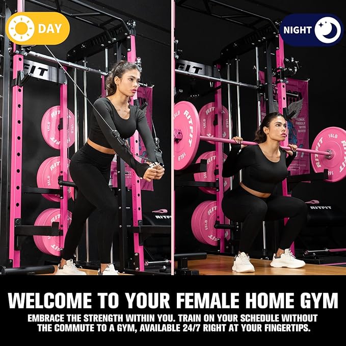 RitFit M1 Pro Smith Machine Package, All-in-One Power Cage with Weight Stack Set, Includes LAT Pulldown & Cable Crossover System for Home Gym