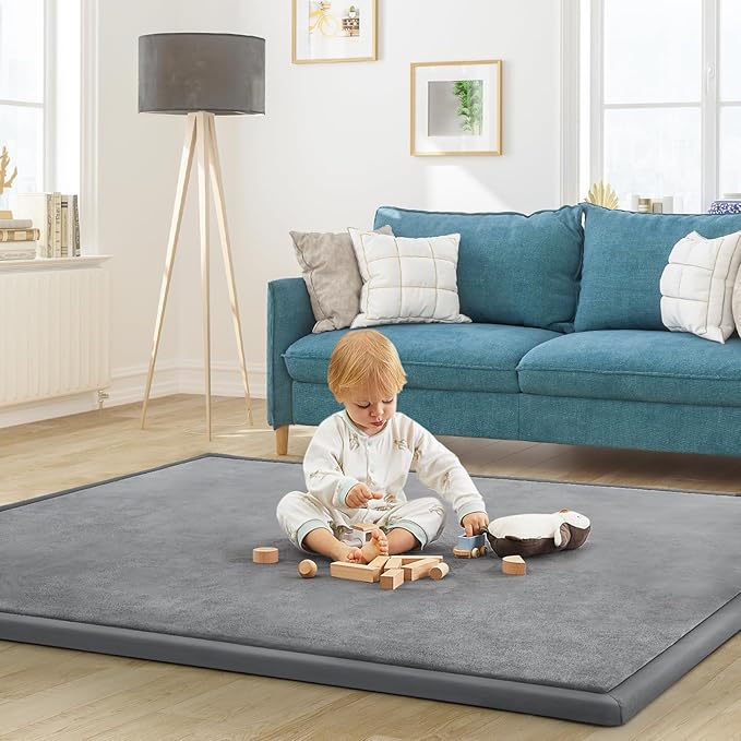 Baby Play Mat for Floor Nursery Rug Muscle Mat Area Rug Playroom Rug 59"x59" Playpen Mat Memory Foam 1.3" Thick Crawling Mat for Babies,Toddlers, Infants, Kids,Grey