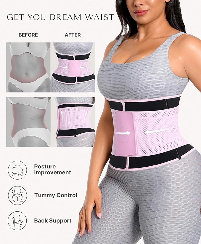 SHAPELLX Sauna Waist Trainer Women Tummy Control Waist Trimmer Cincher Ab Belt with Triple Wrap Sauna Suit for Workout