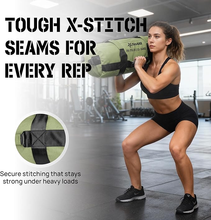 Yes4All Sandbags for Working Out, Adjustable Sand Bags for Weight Training with Handles, Multiple Colors & Sizes 5-200lbs