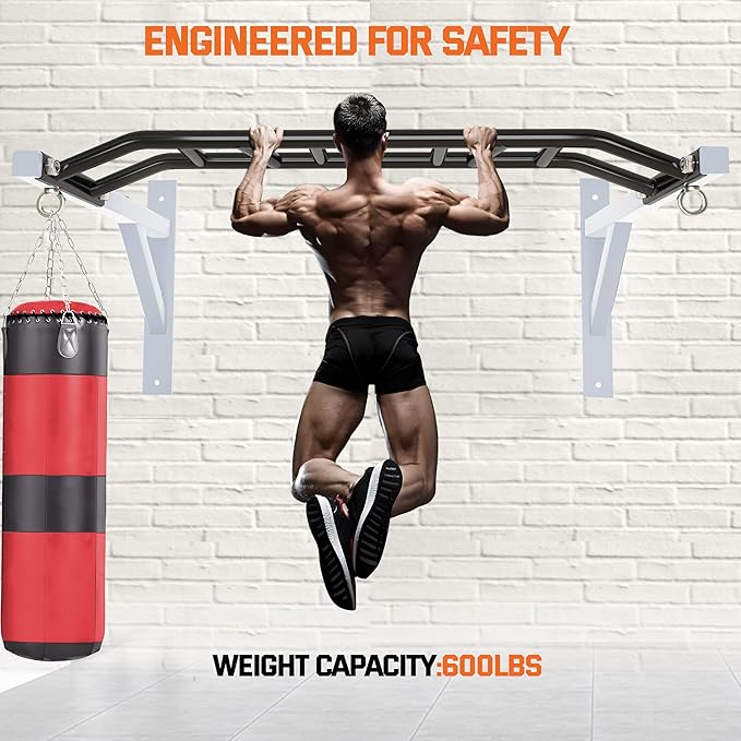 Upgrade Pull Up Bar Wall Mounted,Heavy Duty Multi Grip Chin Up Bar for Strength Training, 600 lbs Capacity, Durable Steel Construction, Perfect for Home and Garage Workouts
