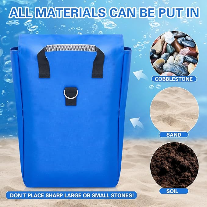 Simgoing 12 Pcs Vinyl Sand Bags for Bounce House, Bounce House Accessories Sandbag for Support & Anchor Inflatables Tents Water Slides Canopies Commercial, Holds up to 50 Lbs (Blue)