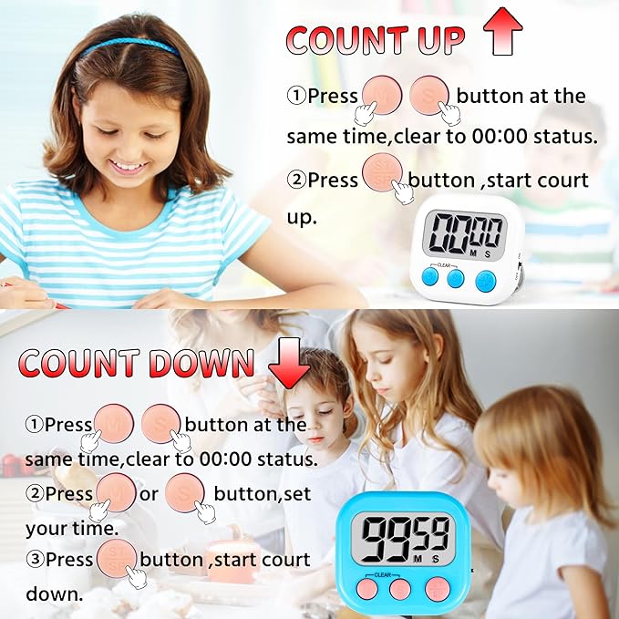 Timer for Kids Teachers Supplies Digital Kitchen Timers for Cooking Large Magnetic Classroom Timer 12Pack-Blue White