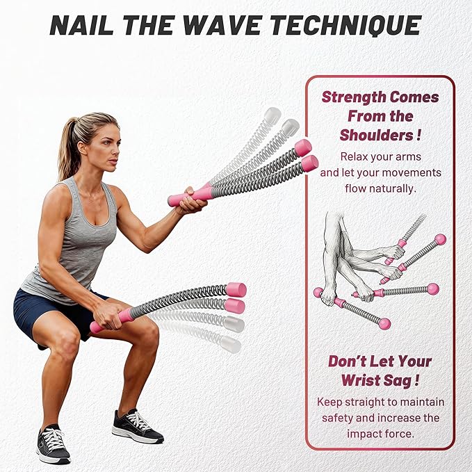 Adjustable Ropeless Battle Ropes for Home Gym,Cordless Battle Ropes with Storage Bag,Portable Workout Ropes for Strength & HIIT,Aerobic Training for Men & Women(Adjustable-Pink(2pack))