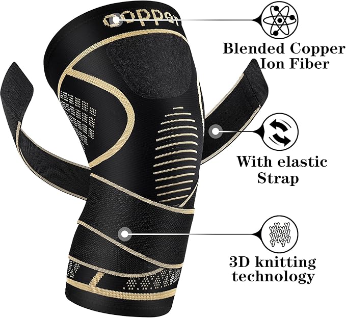 Copper Knee Braces with Strap for Knee Pain Women and Men(2 Pack), Knee Compression Sleeve for Arthritis, ACL, Meniscus Tear, Joint Pain Relief, Knee Support for Working, Running, Weightlifting(4XL)