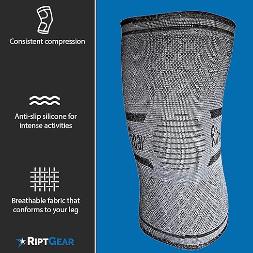 RiptGear Knee Compression Sleeve - 2 Pack - Braces for Knee Pain - Compression for Arthritis, Meniscus Tear, Running - Support for Women and Men - Sleeves Weightlifting (X-Large, Gray (2 Pack))