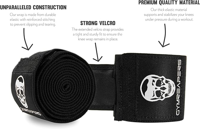 Gymreapers Knee Wraps for Squats and Powerlifting 72 Inch Compression Wraps with Strap for Men & Women Weightlifting Support