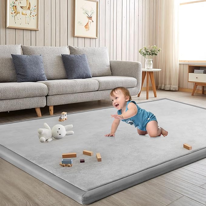 Baby Play Mat for Floor Nursery Rug Muscle Mat Area Rug Playroom Rug 59"x71" Playpen Mat Memory Foam 1.3" Thick Crawling Mat for Babies,Toddlers, Infants, Kids,A Light Gray