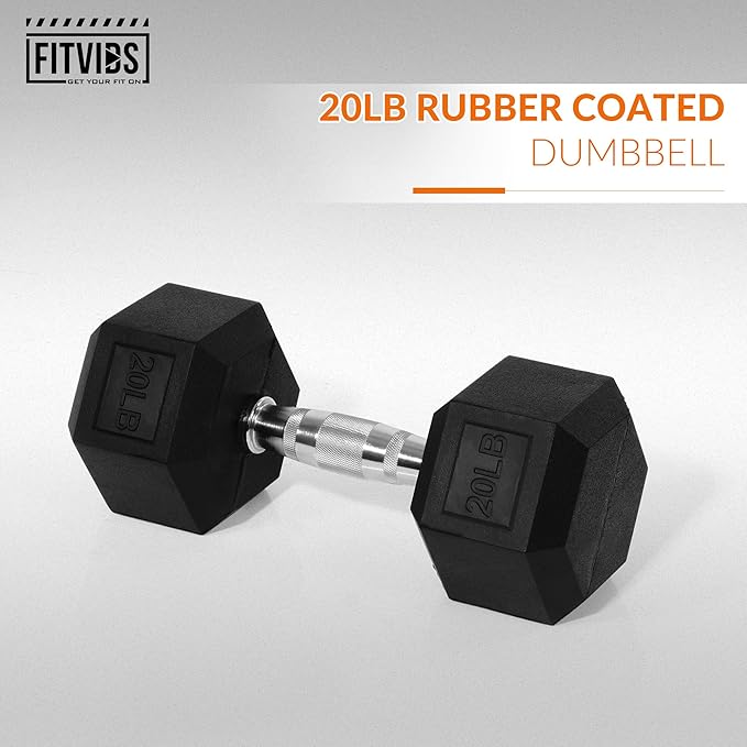 Fitvids Hex Dumbbells Rubber Coated Hand Weights for Exercises and Fitness, 10-50LB Option