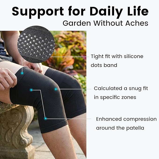 Knee Compression Sleeves, 1 Pair, Can Be Worn Under Pants, 20-30mmHg Strong Support Knee Brace for Unisex, Knee Support for Meniscus Tear, Arthritis, Pain Relief, Injury Recovery, Daily Wear, Black XL