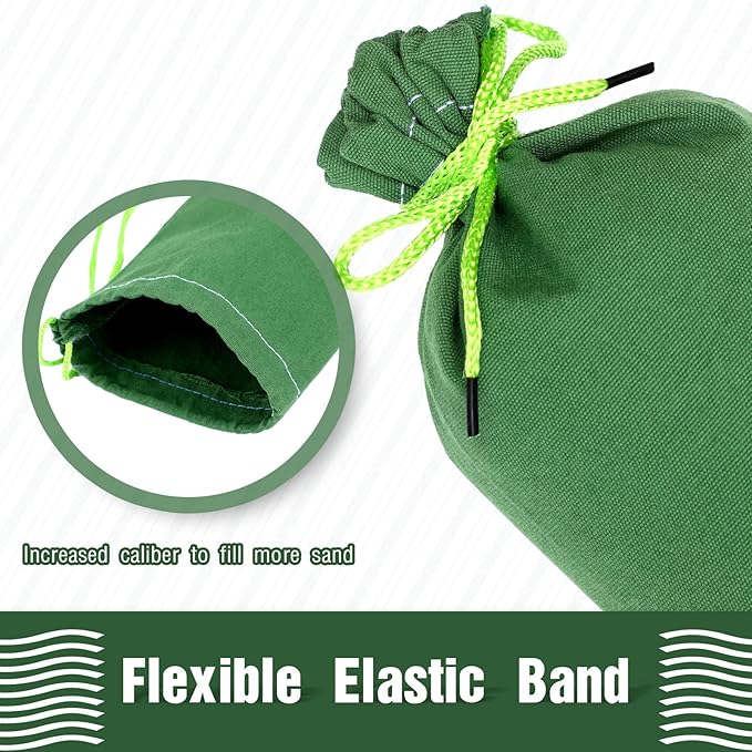 Threan 8 Pcs Long Canvas Sandbags for Flooding Sand Tube Bags Flood Protection Thickened Reusable Rain Wind Flood Barrier with Elastic Band Water Barrier Tube for Door Rain Control, Green (8ft)