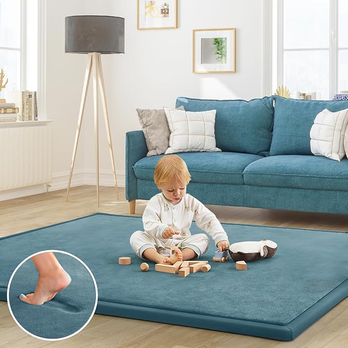 Baby Play Mat 1.2" Thick Memory Foam Nursery Rug Area Rug Playmat Crawling for Baby,Toddlers, Infants, Kids,Floor Tatami Mat for Living Room with Non-Slip(Green)
