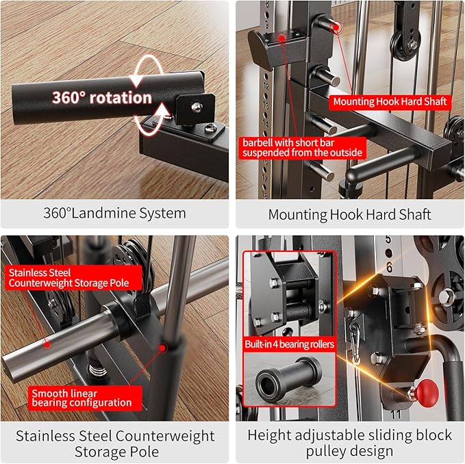 Multi-Purpose Squat Rack,Smith Machine Weight Rack Set with Cable Crossover System, Home Gym Power Racks, Power Racks and Packages