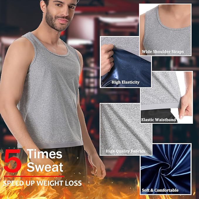 Sauna Vest for Men Waist Trainer, Sleeveless Mens Sweat Sauna Suit Shirt Compression Tank Top