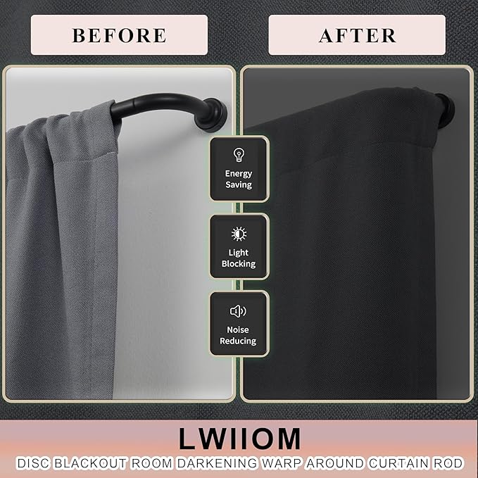 Black 100-150" Aluminum Wrap Around Curtain Rod with 1 Inch Diameter, 50 lbs Weight Capacity, Adjustable Length, Blackout, Wall Mounted