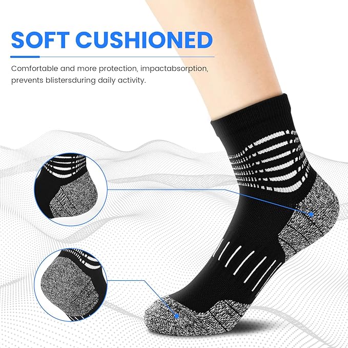 IRAMY Ankle Compression Socks for Men Athletic Running Socks with Cushioned Support 3/5 Pairs