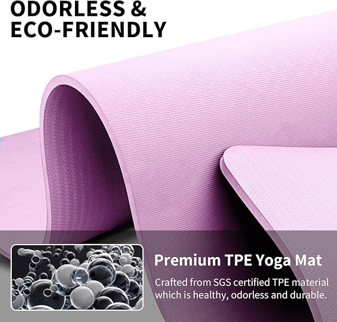 Hatha Yoga Extra Long TPE Yoga Mat 79" x 40" x 1/2" Thick Non-slip Exercise Mat for Home Gym Use, Yoga, Pilates, Fitness & Workouts