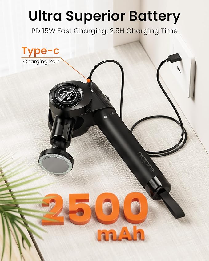 NAPRE Massage Gun with Heat,Deep Tissue Handheld Percussion Back Massager for Muscle/Neck/Body Pain Relief with Long Extension Handle,32-Speeds,Foldable,5 Adjustable Angles,with Case,Mothers Day Gifts