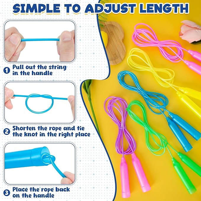 50 Pack Kids Jump Rope, Bright PVC Skipping Ropes for Children, 6.56FT Adjustable Length, Tangle-Free and Lightweight Jumping Ropes for Fitness Outdoor Play and Party Favors