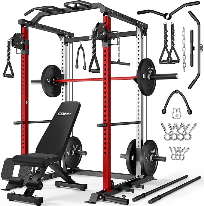 DP01 Power Cage, 2000LBS Squat Rack with with Cable Crossover and Dual Independent Pulley System, Full Cage for Full Body Training, Power Rack with More Training Attachments for Home Gym