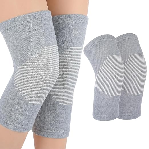 Bamboo Knee Sleeve, Breathable Compress Bamboo Knee Sleeves Elastic Warm Knees Brace Relieve Knees Pain Leg Sleeves for Women Men Running Volleyball Gym Weightlifting(Large)