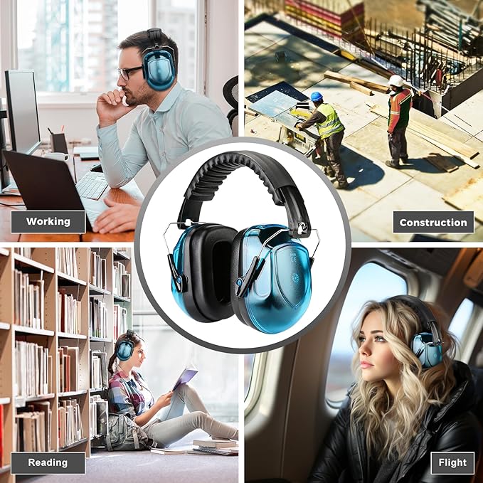 ProCase Noise Reduction Ear Muffs, Sound Proof Ear Protection, NRR 28dB Noise Cancelling Headphones for Adults Kids Autism, Hearing Protection for Mowing -Crystalblue