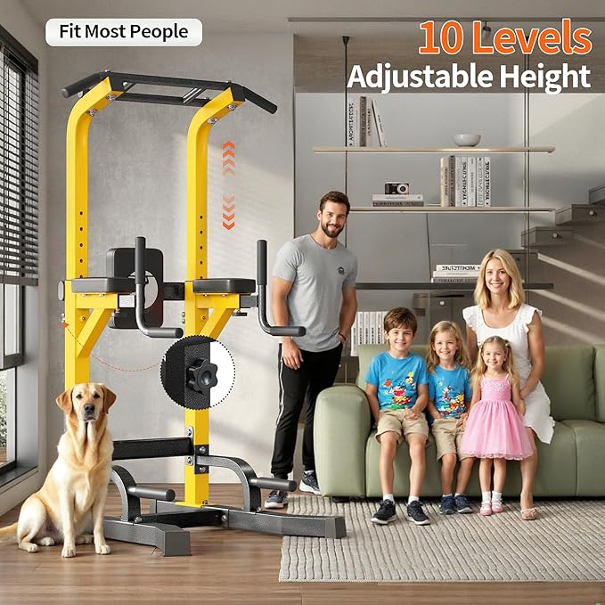 SogesHome Power Tower Pull Up Bar Dip Stand, 10 Adjustable Height Free Standing Assistive Trainer Dip Station, Multi-Function Strength Training Fitness Workout Station for Home Gym Fitness Equipment