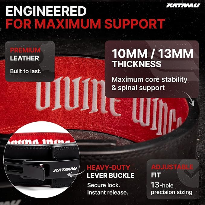 Katamu Premium Leather Lever Weightlifting Belt – Secure Steel Lever, Powerlifting Support for Deadlifts, Squats & Heavy Lifts - Be A Hero