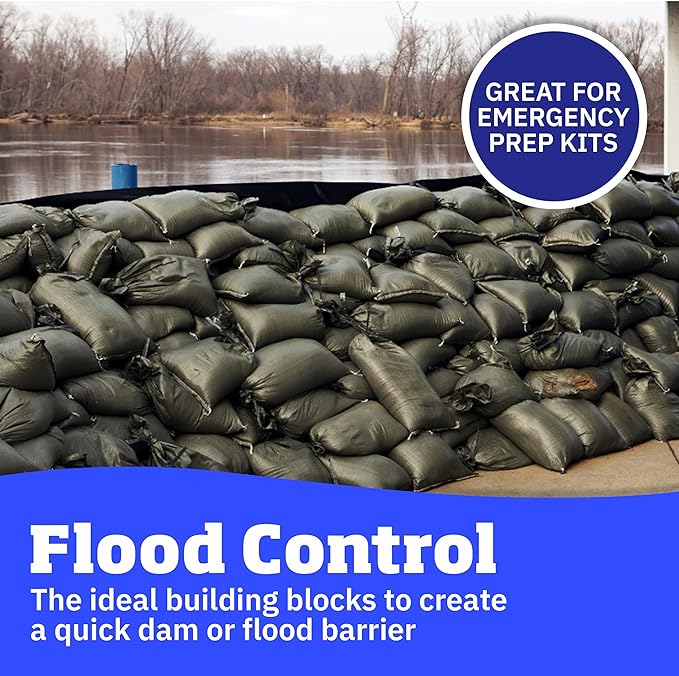 DURASACK Heavy Duty Sand Bags with Tie Strings Empty Woven Polypropylene Sand-Bags for Flood Control with 1600 Hours of UV Protection, 50 lbs Capacity, 14x26 inches, Green, Pack of 20