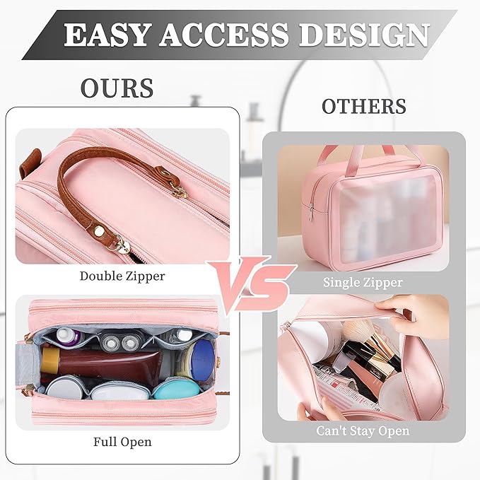 YOOLIFE Pink Letter Toiletry Bag - Travel Toiletry Bags for Women, Monogrammed Makeup Bag, Airplane Travel Essentials, Personalized Gifts for Women Her Teen Girls, Toiletries Letter R Pink
