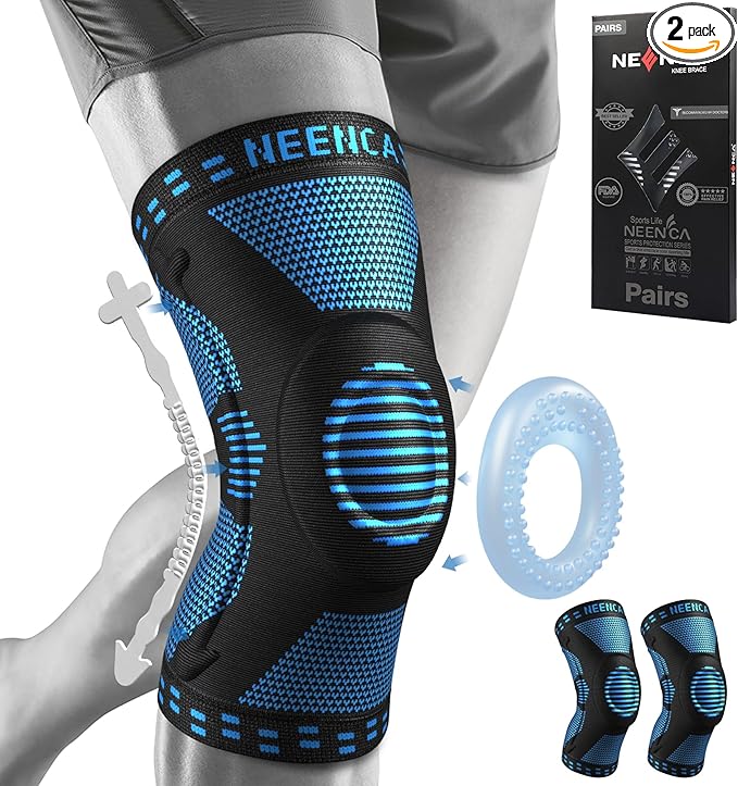 NEENCA 2 Pack Knee Braces for Knee Pain, Compression Knee Sleeves with Patella Gel Pad & Side Stabilizers, Knee Support for Meniscus Tear, Arthritis, Joint Pain, ACL, Runner, Workout