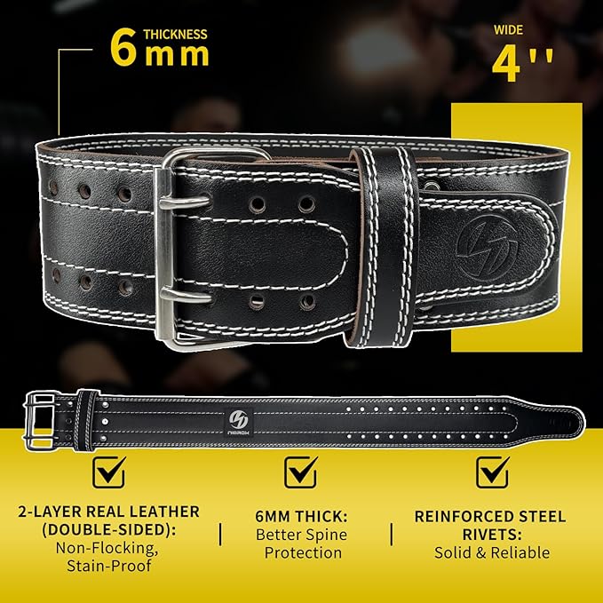 Genuine Leather Weightlifting Belt (6mm Thick) – Unisex Exercise Belt for Strength Training, Weight Lifting, Squats, with Waist Support | Adjustable Design, Suitable for Various Workouts