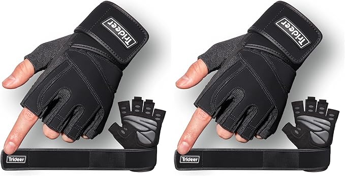 Trideer Workout Gloves for Men, Weight Lifting Gloves with Wrist Wrap Support, Full Palm Protection & Extra Grips for Weightlifting, Exercise, Cross Training, Fitness, Pull-up