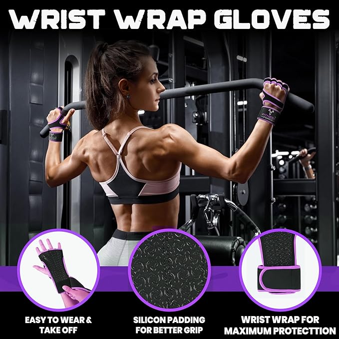 FITNESS FORCE Ventilated Weightlifting Gloves Workout Gloves for Men & Women with Built-in Wrist Wraps Fingerless Gym Gloves for Men Perfect for Exercise Fitness, Weight Lifting, Cross Training