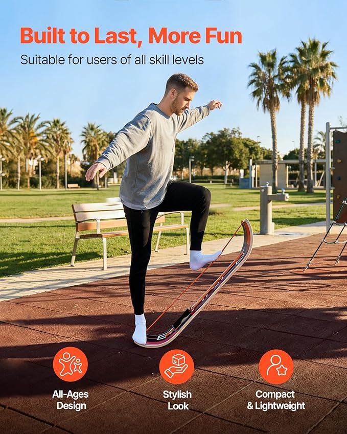 VEVOR Balance Board, Wobble Board Trainer for Adults, Premium Wooden Curved Balance Training Equipment, Compact & Lightweight for Core Workouts, Standing Desk Exercise, Home Gym, Yoga & More, Orange