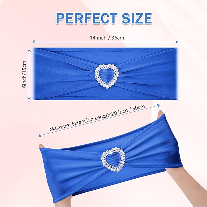 Howhic Pack of 120 Spandex Chair Sashes Bows Stretch Chair Cover Band with Buckle Slider Universal Elastic Chair Ties for Wedding Banquet Party Event Decoration (Royal Blue)