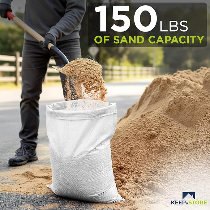 Heavy Duty Sand Bags Pack of 3, White Empty Sandbags with Built-In Ties, Woven Polypropylene UV Protection 1600 Hours, Fillable Bags for Flood Control, Weight, 30x36 inches, 150 Pounds Volume