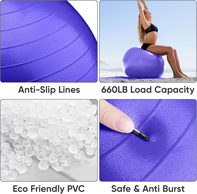 APEXUP Yoga Ball Exercise Ball Anti Slip Heavy Duty for Fitness, Balance & Core Workout, Balance Training, Pregnancy & Physical Therapy, 5 Sizes